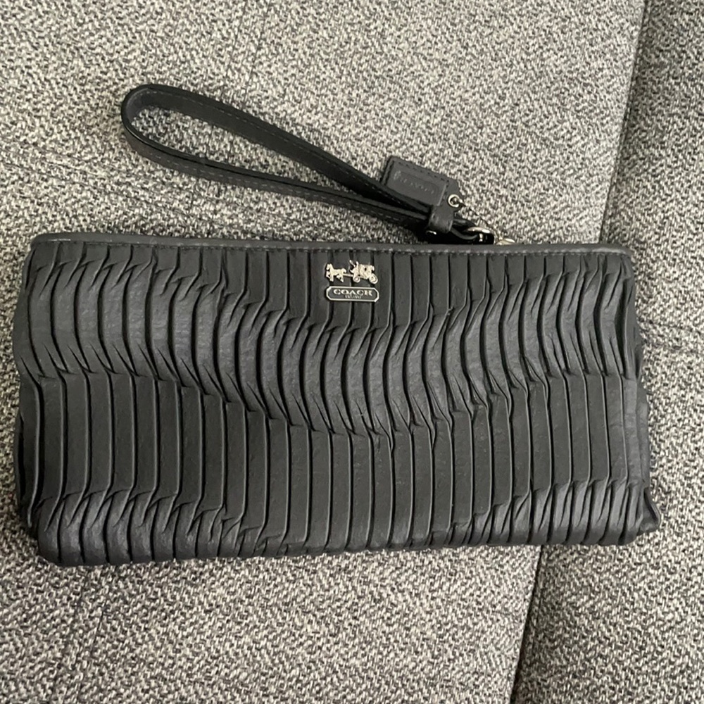 Coach black wristlet with blue interior